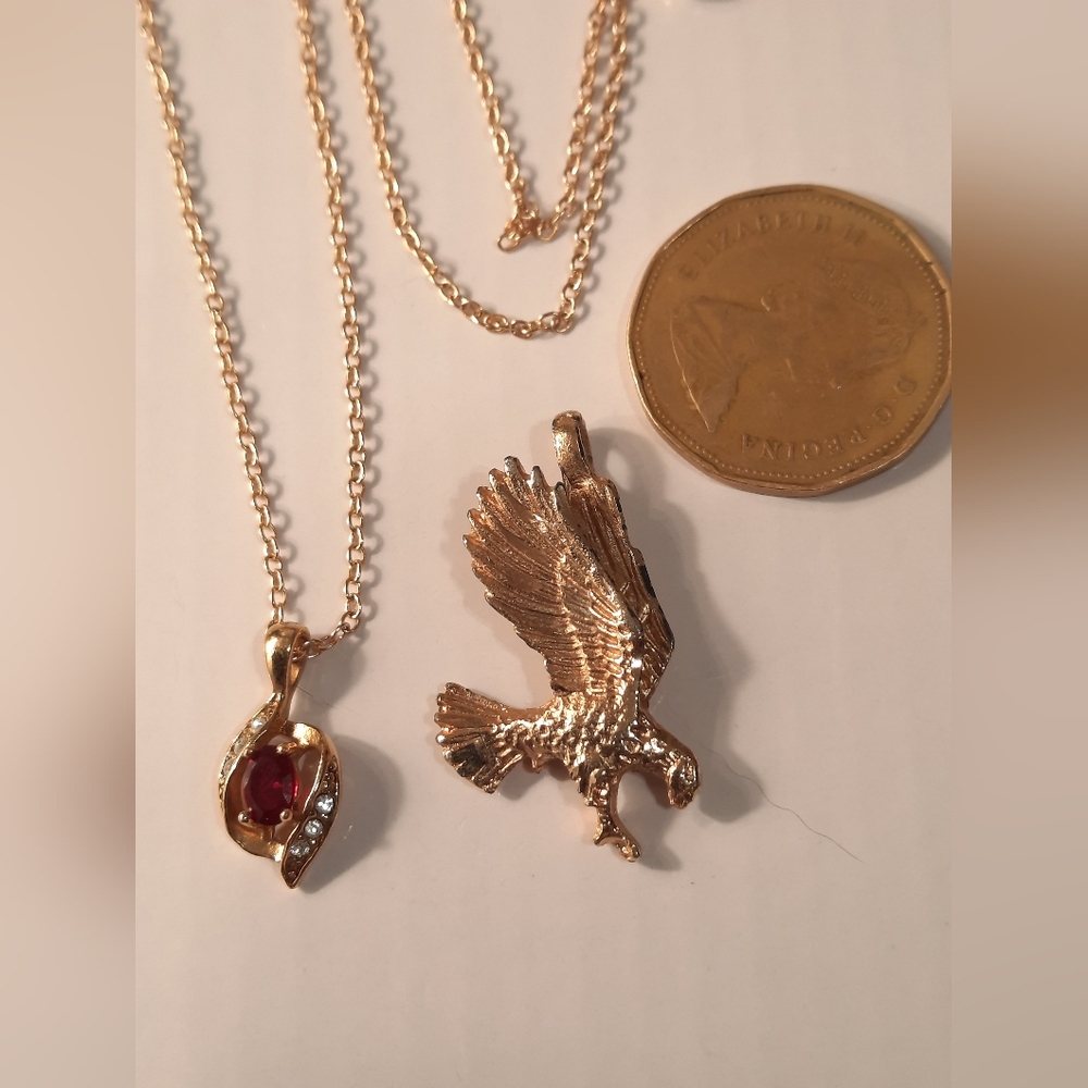 Elegant Gold Eagle and Red Stone Pendant Necklace
